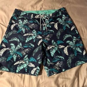 EXPRESS Tropical Print Swim Trunks